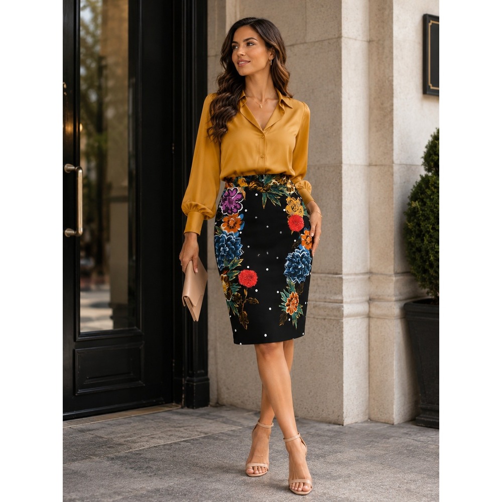 Yoana Baraschi Anthropologie Floral Polka Dot Pencil Skirt High Waist Size 2